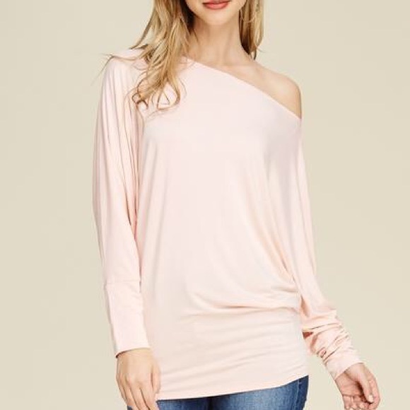 Dolman Sleeve Solid Knit Top Blush Pink - Picture 2 of 3